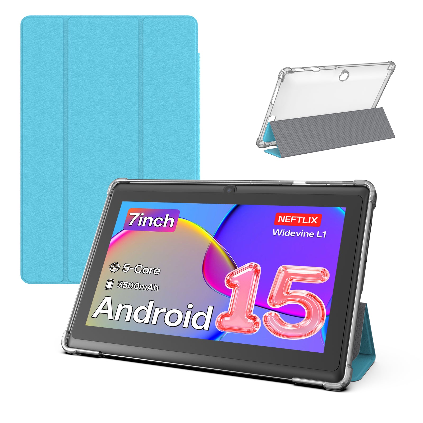 PUTECCH Tablet 7 inch Android 15 Tablets with Case,1024 x 600 HD,3GB RAM 32GB ROM 1TB Expand,Penta-Core,3500mAh Battery,GMS Certified
