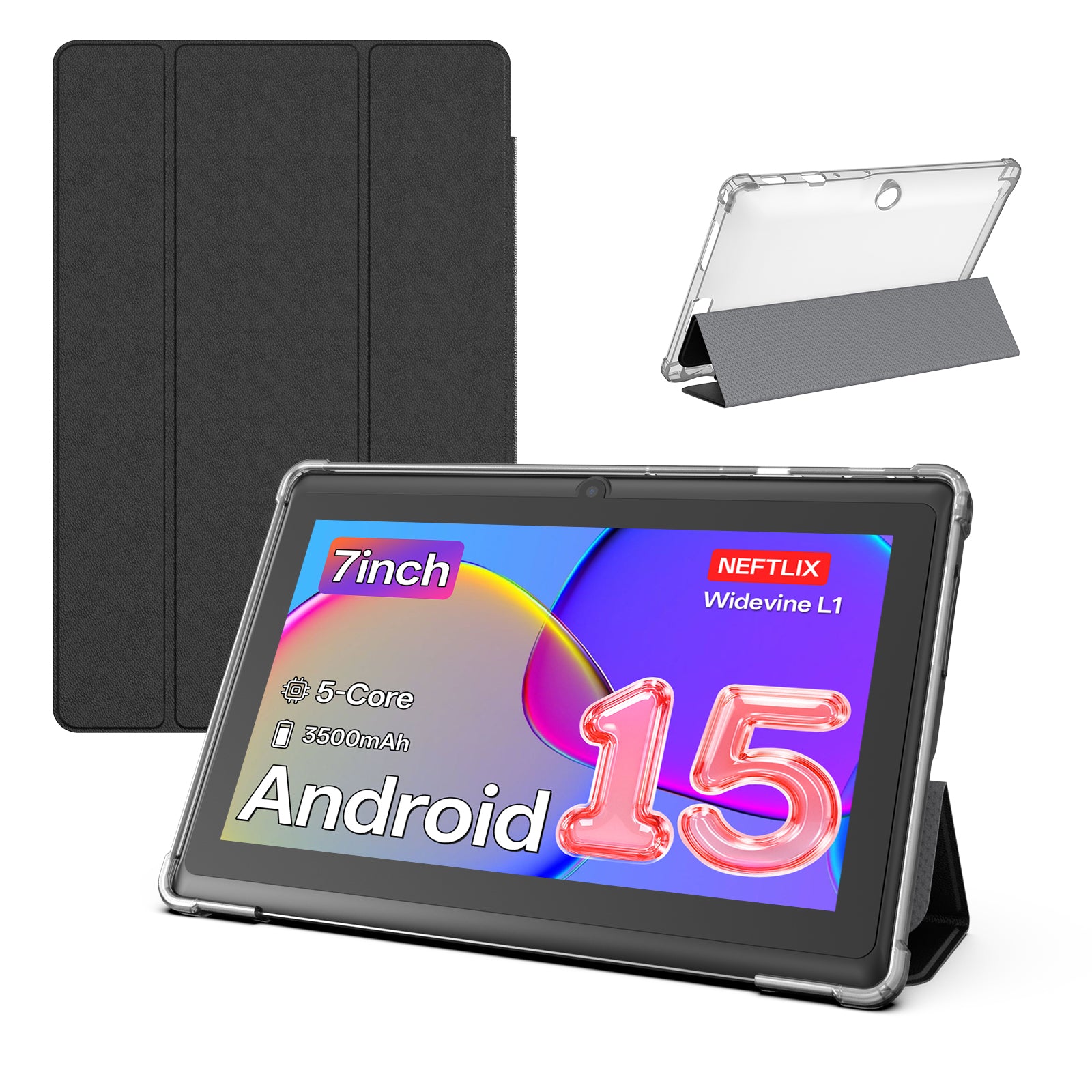 PUTECCH Tablet 7 inch Android 15 Tablets with Case,1024 x 600 HD,3GB RAM 32GB ROM 1TB Expand,Penta-Core,3500mAh Battery,GMS Certified