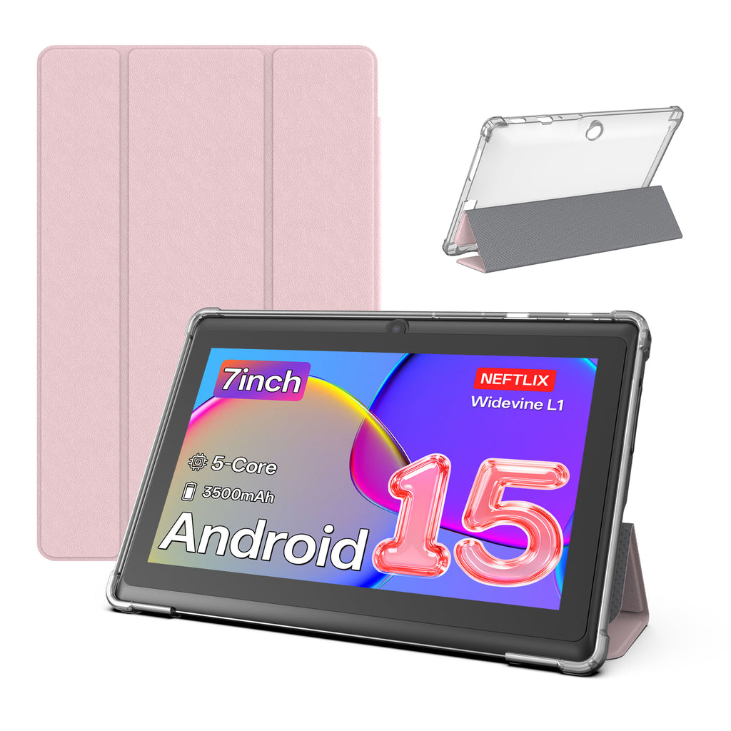PUTECCH Tablet 7 inch Android 15 Tablets with Case,1024 x 600 HD,3GB RAM 32GB ROM 1TB Expand,Penta-Core,3500mAh Battery,GMS Certified
