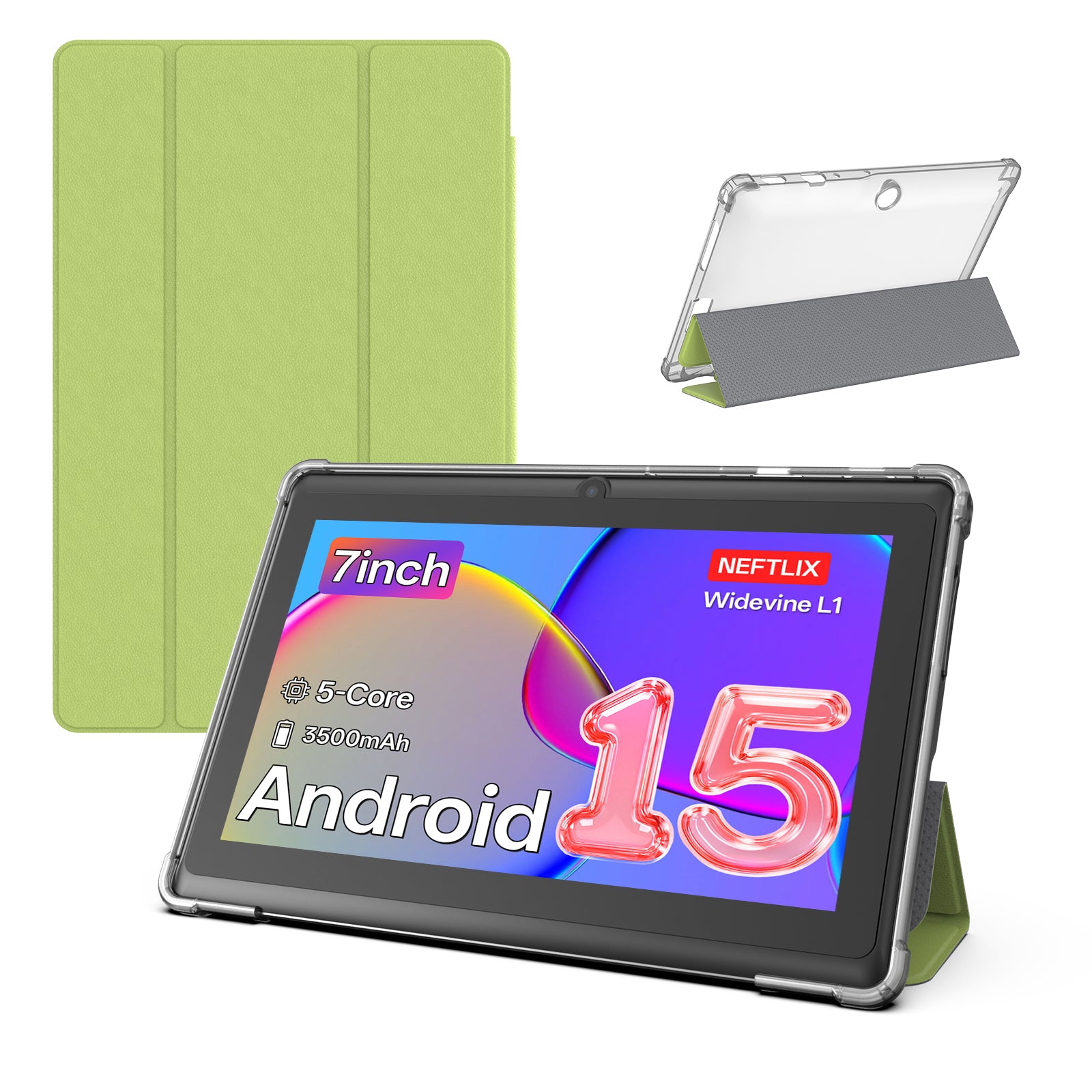 PUTECCH Tablet 7 inch Android 15 Tablets with Case,1024 x 600 HD,3GB RAM 32GB ROM 1TB Expand,Penta-Core,3500mAh Battery,GMS Certified