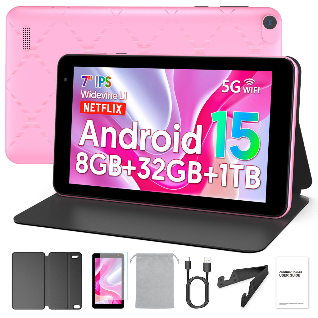 PUTECCH Android 15 Tablet,7 inch Tablets with Case,Penta-Core,3GB+32GB 1TB Expandable Storage,Wi-Fi 6, 5G Dual-Band，3500mAh Battery