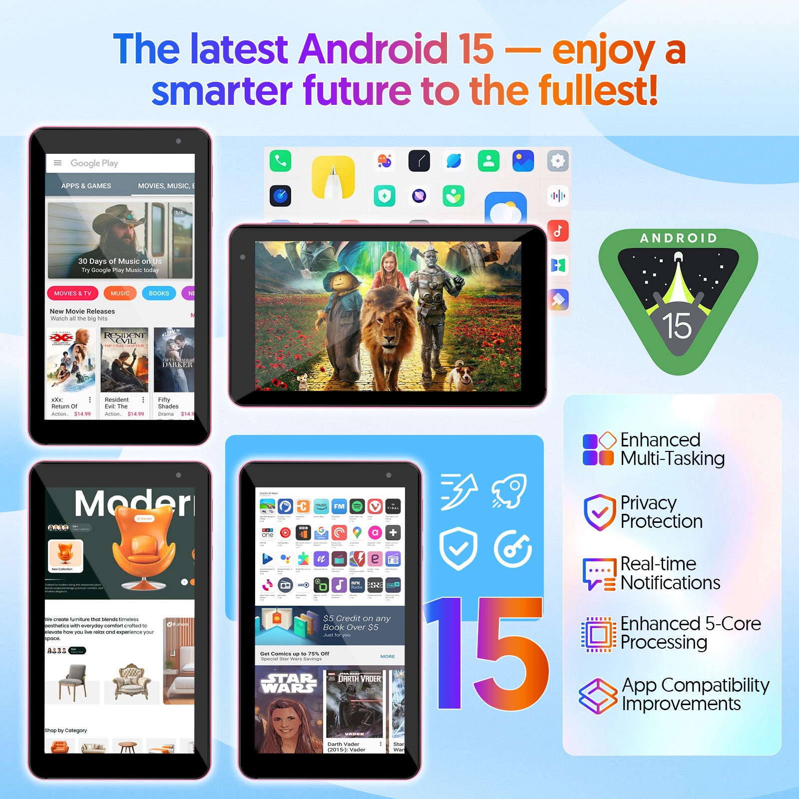 PUTECCH Android 15 Tablet,7 inch Tablets with Case,Penta-Core,3GB+32GB 1TB Expandable Storage,Wi-Fi 6, 5G Dual-Band，3500mAh Battery
