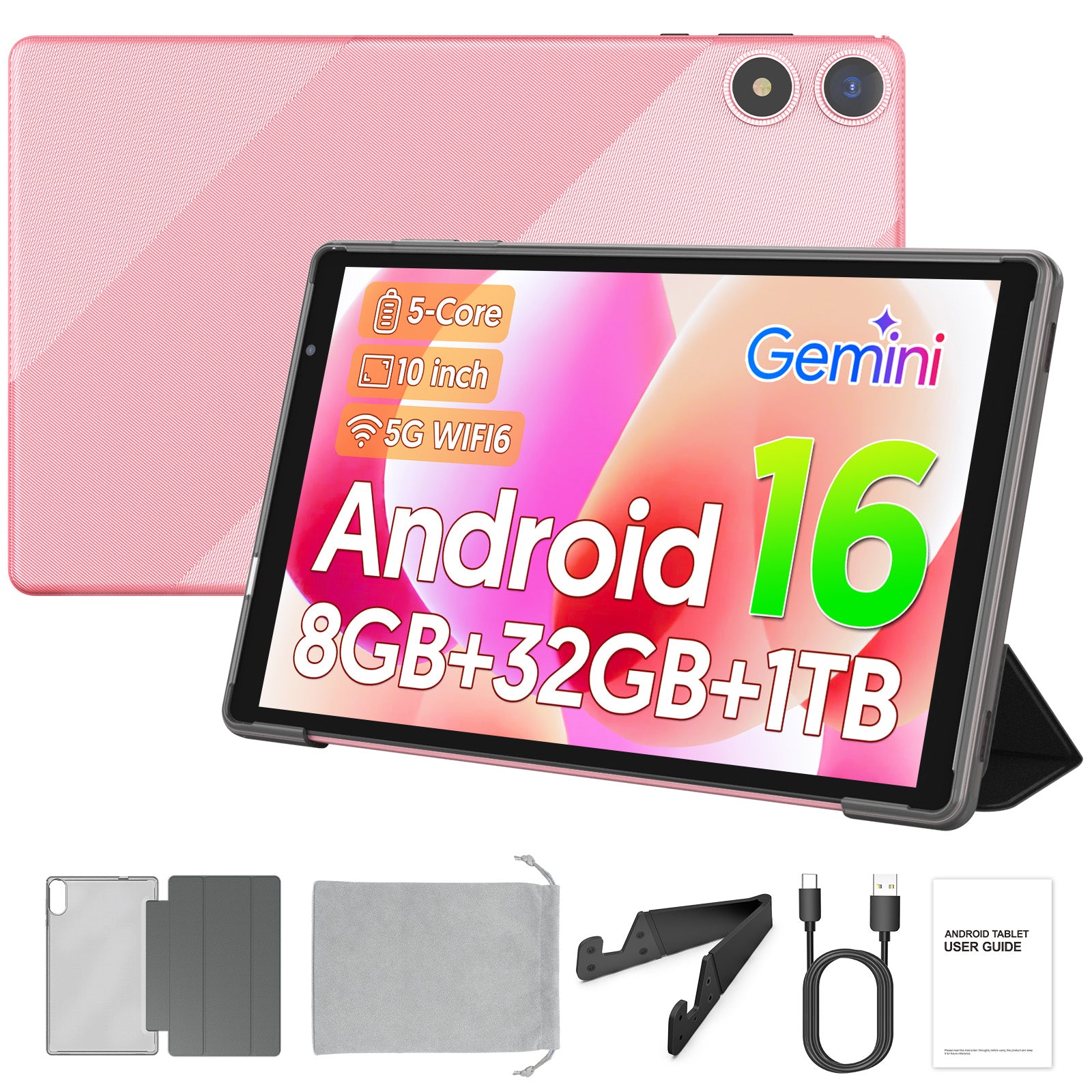 PUTECCH Android 16 Tablet 10 inch Tablets,1280 x 800 IPS, 3GB+32GB (up to 1TB),Penta-core,5G WiFi 6,6000mAh,with Case & Stand & Storage Bag