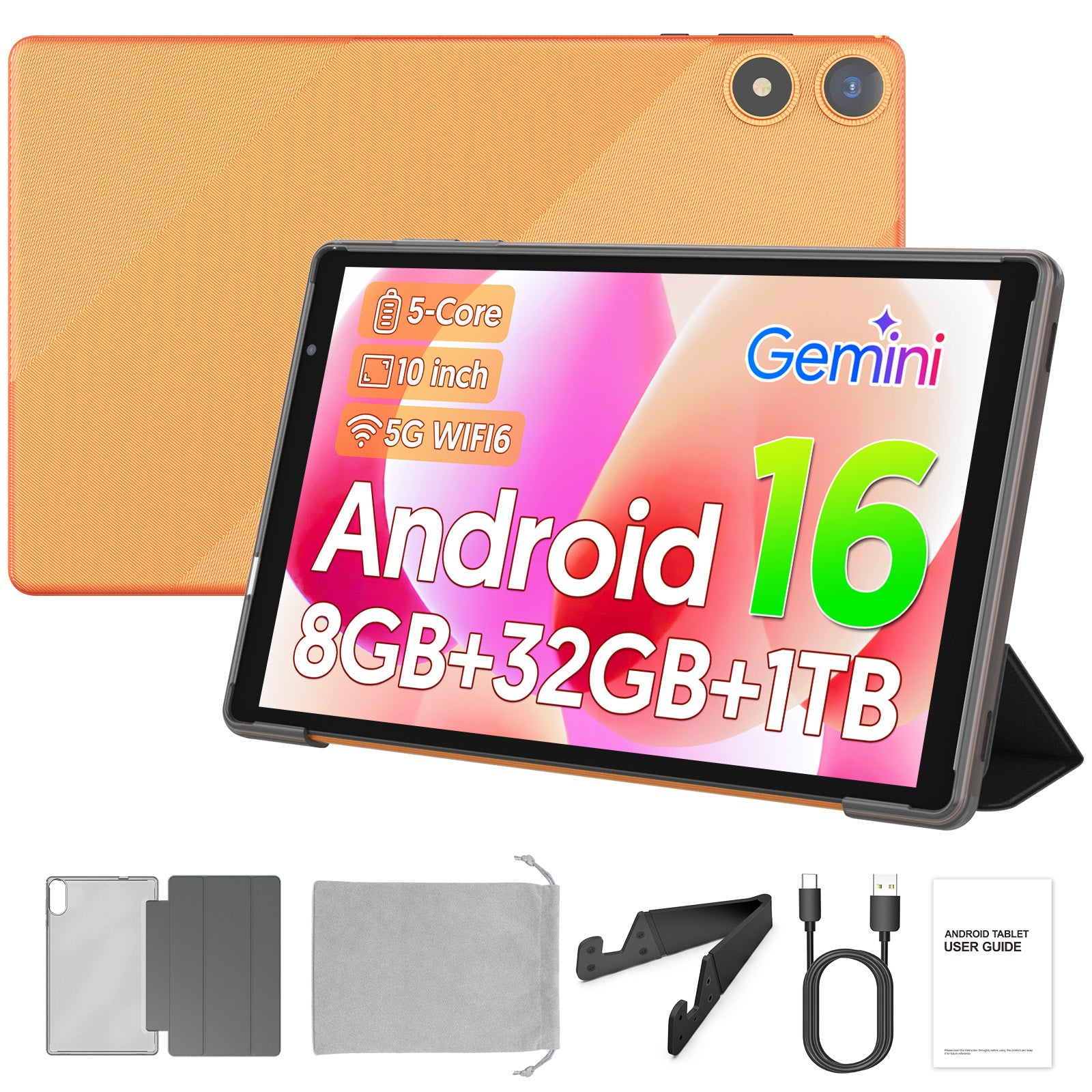 PUTECCH Android 16 Tablet 10 inch Tablets,1280 x 800 IPS, 3GB+32GB (up to 1TB),Penta-core,5G WiFi 6,6000mAh,with Case & Stand & Storage Bag