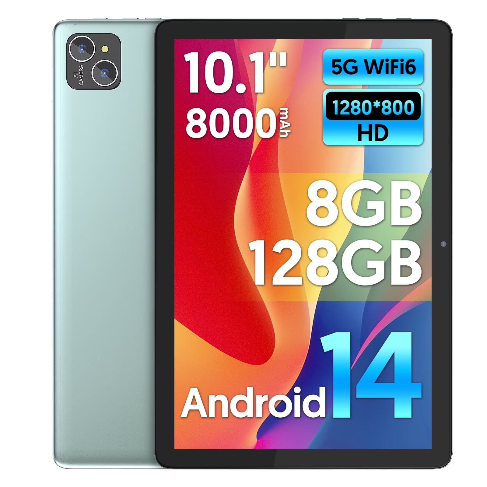PUTECCH Android 14 Tablet 10 inch 128GB ROM 8GB RAM Google GMS Computer Tablet,8000mAh,Wifi, Bluetooth
