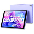 PUTECCH 10 Inch Tablet, Android 14 Tablets, 4(2+2) GB RAM, 32GB ROM, 1280x800 IPS, Quad Core CPU, WiFi 6, 6000mAh Battery, Purple