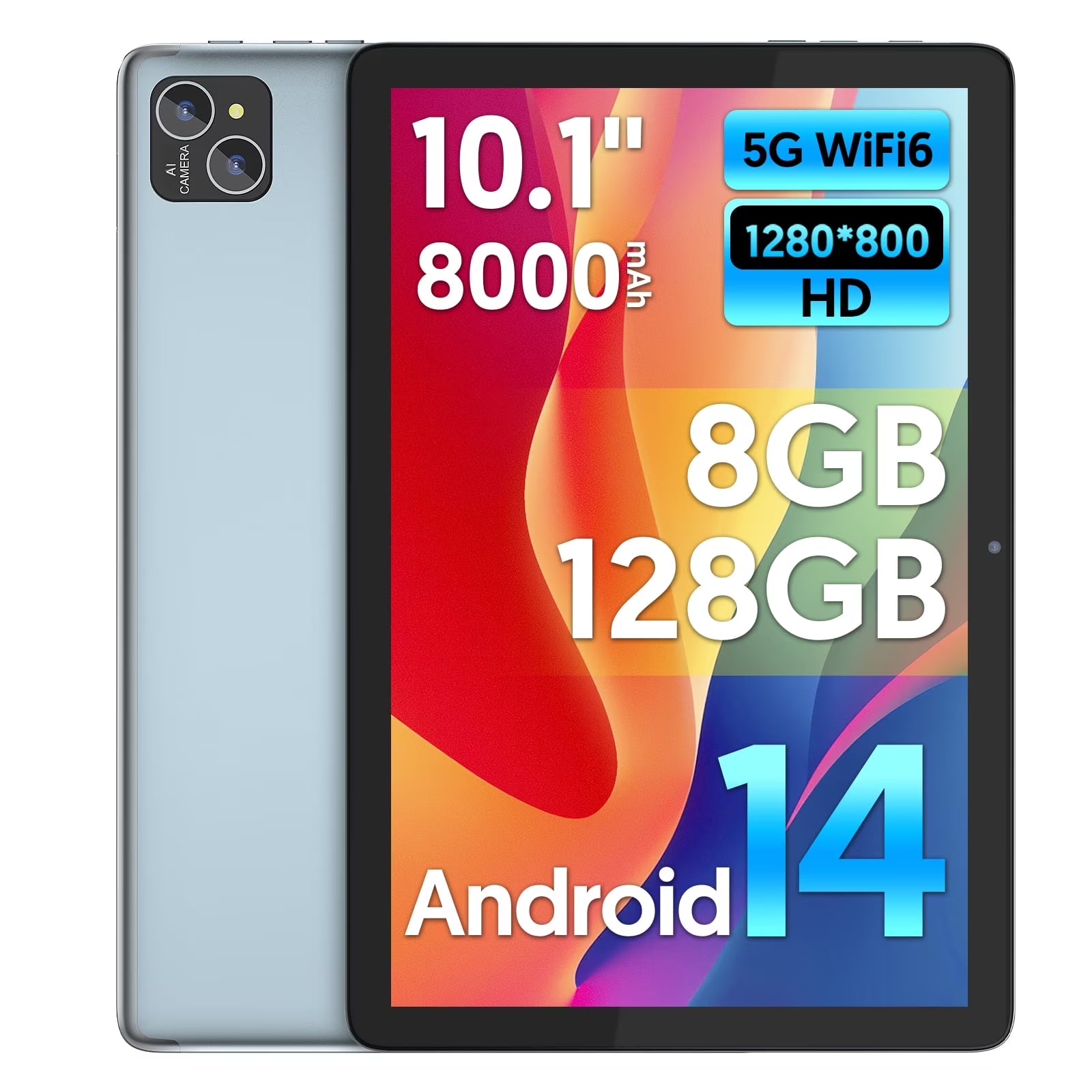 PUTECCH Android 14 Tablet 10 inch 128GB ROM 8GB RAM Google GMS Computer Tablet,8000mAh,Wifi, Bluetooth