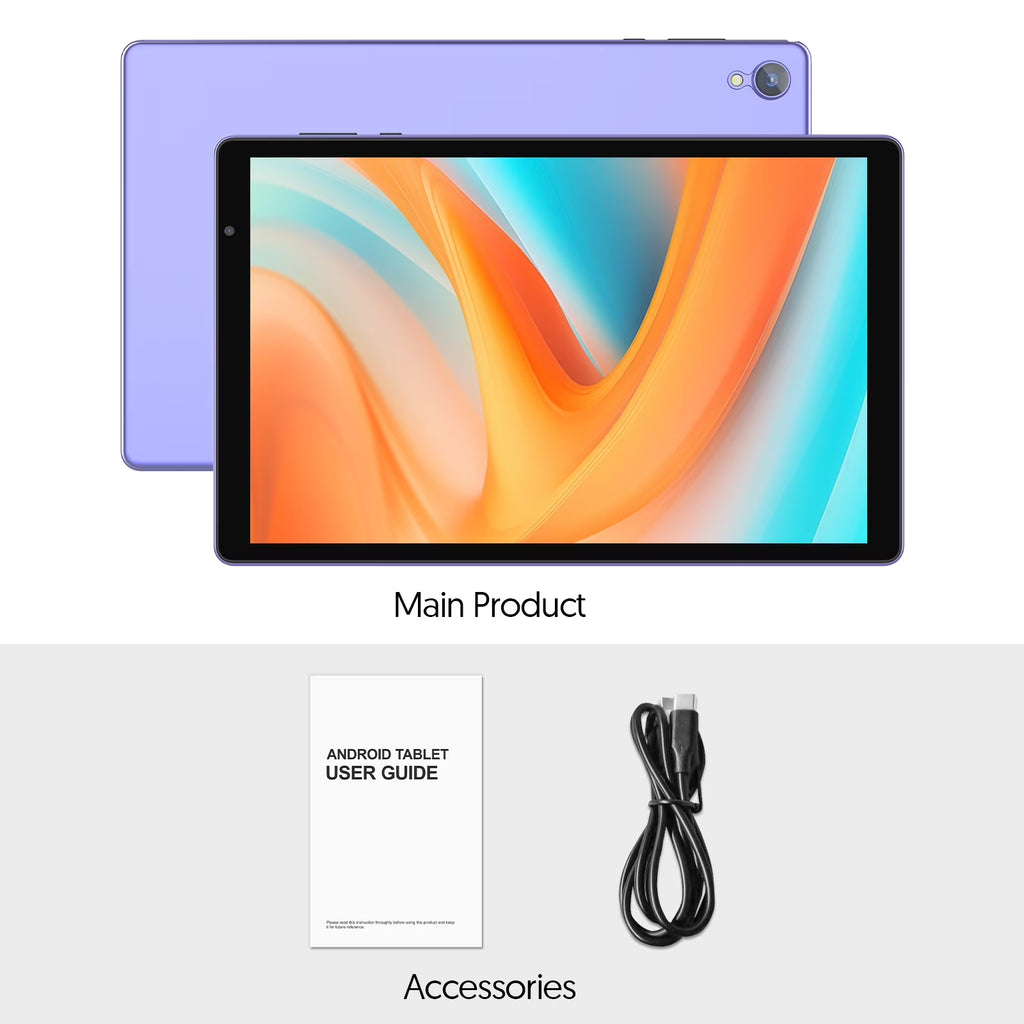 PUTECCH 10 Inch Tablet, Android 14 Tablets, 4(2+2) GB RAM, 32GB ROM, 1280x800 IPS, Quad Core CPU, WiFi 6, 6000mAh Battery, Purple