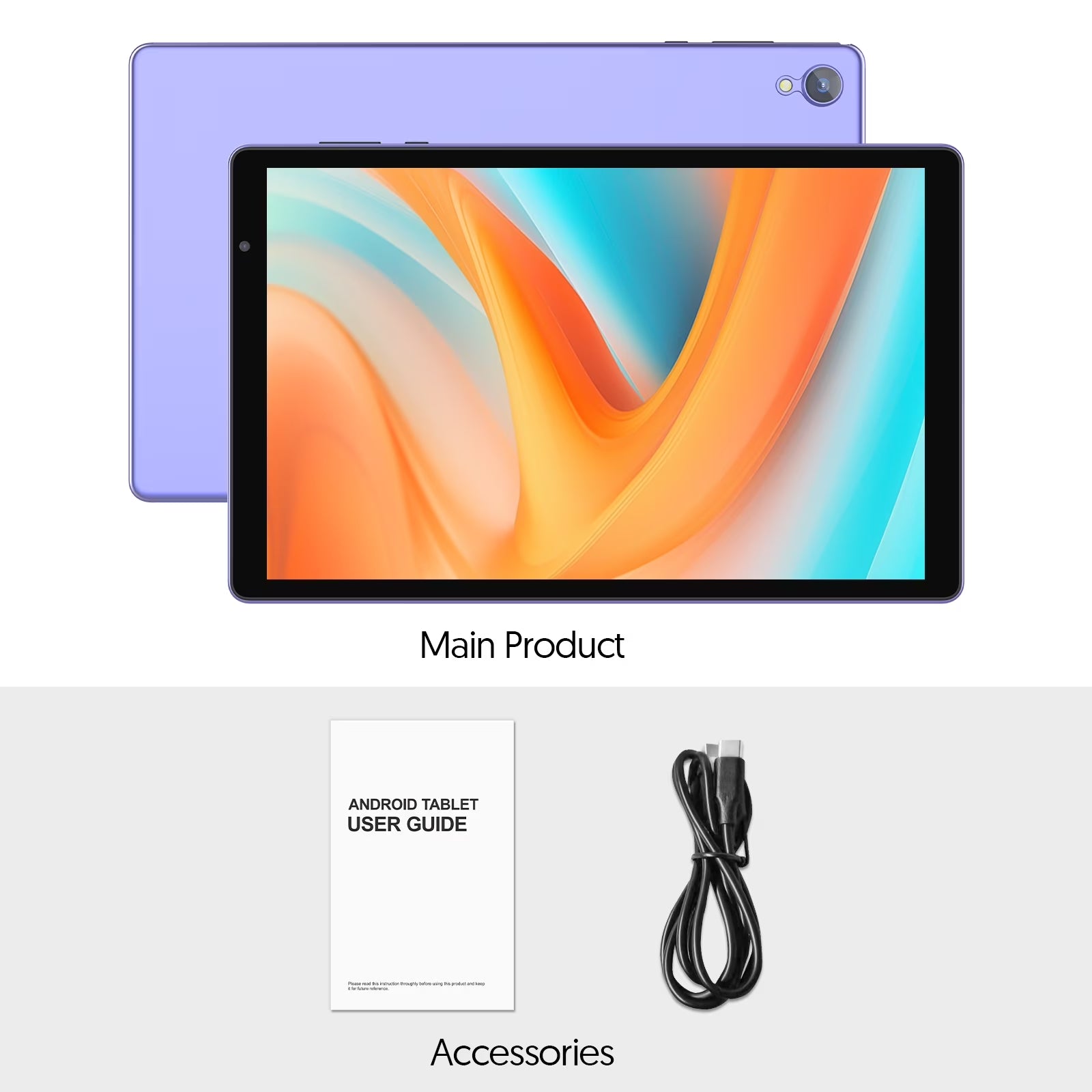 PUTECCH 10 Inch Tablet, Android 14 Tablets, 4(2+2) GB RAM, 32GB ROM, 1280x800 IPS, Quad Core CPU, WiFi 6, 6000mAh Battery, Purple