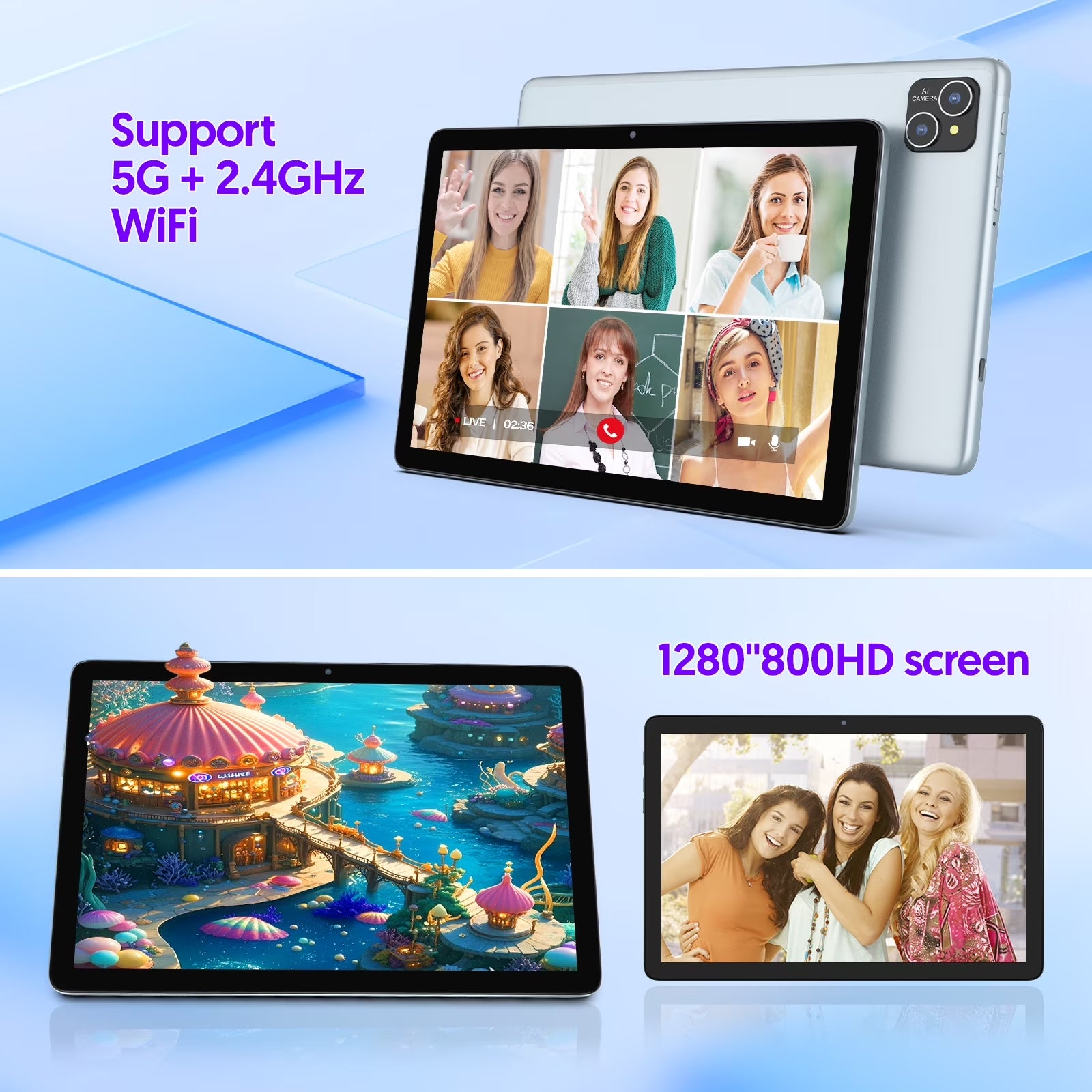 PUTECCH Android 14 Tablet 10 inch 128GB ROM 8GB RAM Google GMS Computer Tablet,8000mAh,Wifi, Bluetooth