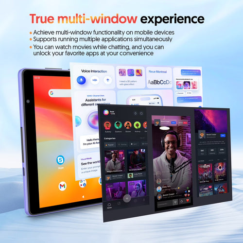 PUTECCH 10 Inch Tablet, Android 14 Tablets, 4(2+2) GB RAM, 32GB ROM, 1280x800 IPS, Quad Core CPU, WiFi 6, 6000mAh Battery, Purple